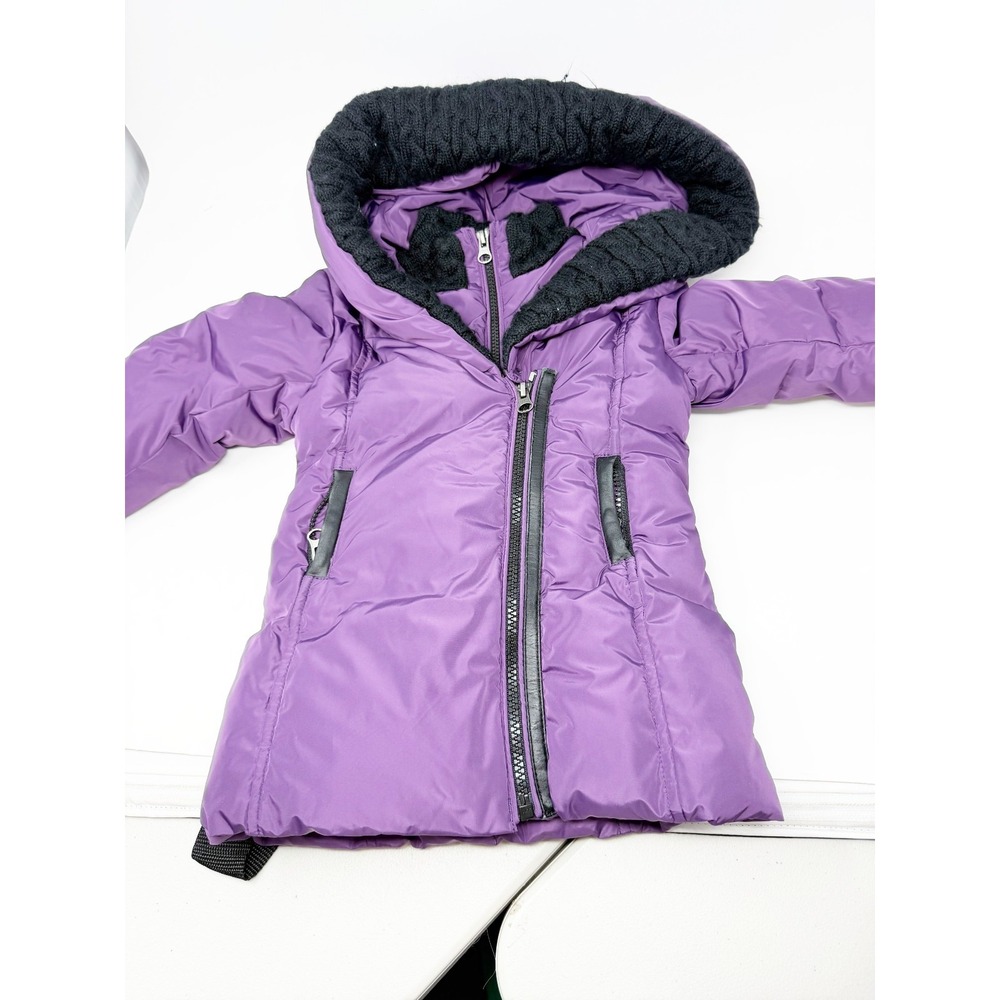 Mackage Girls Down Puffer Jacket Hooded Full Zip Chunky Knit‎ Collar Purple Sz 2